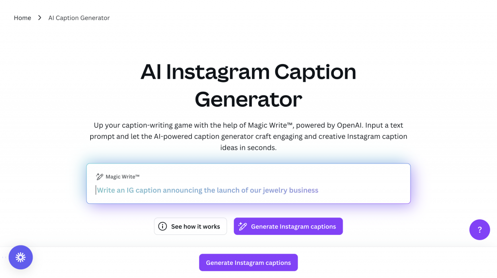 Canva Magic Write - AI Instagram caption generator